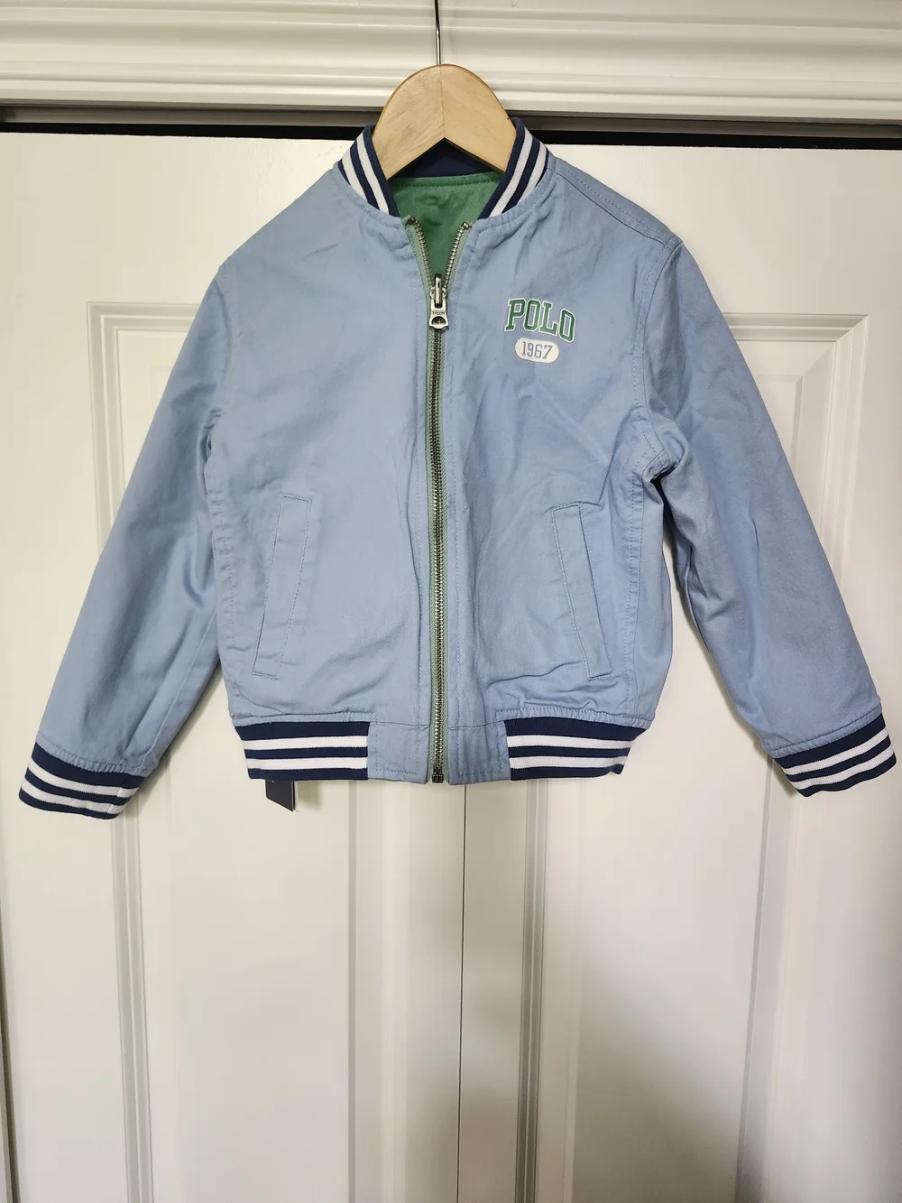 NWT Polo Ralph Lauren Boys 4T Reversible Varsity Bomber Jacket Green Blue